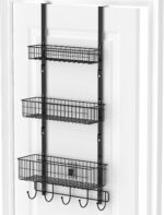 YBING Over The Door Organizer with Hooks 3 Tier Back Towel Hanger Baskets Metal Behind Hanging Storage Shelf Pantry Racks for Bedroom Bathroom Black, R01-R984 - Image 2