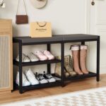 ZHOOGE Shoe Bench & Rack Storage Bench - Entryway Bench with Seat Cushion, Stable Organizer for Entryway & Living Room, Holds Up to 300 lb, (35" L x 12" W x 17" H, Black) - Image 2