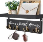 buways Key Holder for Wall Decorative, Rustic Wooden Key Hanger for Wall with 4 Double Key Hooks, Farmhouse Key Holder Rack and Mail Organizer for Home Entryway Decor(Black) - Image 2