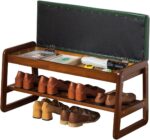 latifolia Solid Wood Bench, Entryway Shoe Bench with Cushion, Flip-Open Storage Compartment, 2-Tier Shoe Organizer(Green,31.50''L) - Image 2