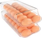 theaoo Egg Holder for Fridge, Automatic Rolling Egg Container for Refrigerator, Clear Plastic Egg Dispenser, Stackable Eggs Organizer with Quick Removable inner Tray For Organizers and Storage, 2Pack - Image 2