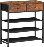 usikey Shoe Rack, 4 Tier Shoe Storage Organizer with 2 Drawers, Metal Shoe Shelf for 9-12 Pairs of Shoes, with 3 Oxford Fabric Shelves and Wooden Top, Shoe Stand for Closet Entryway, Rustic Brown - Image 2