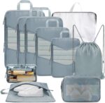10 Set Compression Packing Cubes, Suitcase Organizer Bags Set for Travel Accessories, Lightweight Travel Essentials, Grey - Image 2