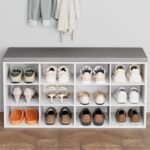 12-Cubby Shoe Rack with Cushion, 3-Tier Wood Shoe Organizer, Multifunctional Shoe Organizer Bench for Entryway, Mudroom, Hallway, Closet,36.22 * 11.81 * 17.7 Inch, White - Image 2