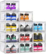 12 Pack Hard Sturdy Thickened Rigid XX Large Shoe Storage Organizer for Closet, Clear Stackable Sneaker Shoe Boxes Rack Containers Display Case Bins with Lids, White - Image 2