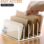 SANRUI Acrylic Desk Organizer, 5 Compartments Mail Organizer,Small File Holders Letter Organizer,Clear Office Organization,Multifunction Sorter Envelope Rack for Office,Home, School - Image 5