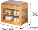 Shoe Storage Bench- Bamboo Entryway Bench with Seat Cushion, 2-Tier Shoe Rack with Removable Dividers and Hidden Storage Space, Organizer Ottoman for Bedroom, Mud Room, Patio, Natural-Small - Image 3
