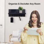 Key Holder Wall Mount, Entryway Key and Mail Holder with 7 Sturdy Hooks for Sunglasses, Dog Leash, Decorative Wall Shelf with Mounting Hardware, 15”W x 6.7”H x 4.2”D - Image 5