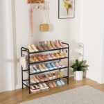 4-Tier Shoe Rack 33" Wide Metal Shoe Organizer Long Shoe Storage with 4 Side Hooks Sturdy Shoes Shelf for Closet, Front Door Entrance, Garage, Dorm, Black - Image 3