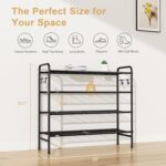4-Tier Shoe Rack 33" Wide Metal Shoe Organizer Long Shoe Storage with 4 Side Hooks Sturdy Shoes Shelf for Closet, Front Door Entrance, Garage, Dorm, Black - Image 4