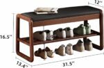 Wooden Shoe Storage Bench with Padded Top Cushion, Two-Tier Wooden Shoe Rack, Suitable for Bedrooms and Living Rooms, Black Walnut(31.5'') - Image 3