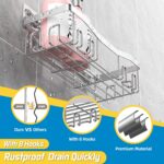 Adhesive Shower Caddy, No Drilling Bath Organizers 5 Pack, Rustproof Shelves with Soap Holder & Toothbrush Holder, Bathroom Organizers and Storage, Silver - Image 3