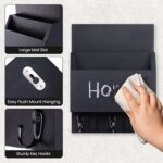 Key and Mail Holder for Wall Mount, Entryway Mail Holder with 2 Slot, Key Holder with 3 Sturdy Hooks for Coat, Dog Leash, Decorative Key Rack (8.86”W x 11.42”H x 3”D) (Black) - Image 4