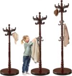 Wooden Coat Rack Stand, Vintage Natural Birch Wood Coat Racks Freestanding, Solid Wood Coat Tree Stand with 14 Hooks, Classic Sturdy Coat Racks Hall Tree for Entryway, Office (Round chassis) - Image 3