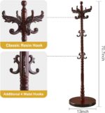 Wooden Coat Rack Stand, Vintage Natural Birch Wood Coat Racks Freestanding, Solid Wood Coat Tree Stand with 14 Hooks, Classic Sturdy Coat Racks Hall Tree for Entryway, Office (Round chassis) - Image 5