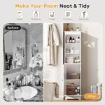 Tall Bathroom Storage Cabinet with Door and Open Adjustable Shelves, 60.9" H Wooden Tower Corner Narrow Farmhouse Cabinet, Freestanding Organizer for Kitchen, Entryway White - Image 4