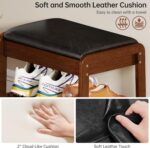 Shoe Rack Bench with Flip-Top Storage, Rubberwood 2-Tier Shoe Organizer with Cushion, Small Wooden Shoe Stand for Entryway, Mudroom, Hallway, Closet, Front Door Entrance, Foyer - Image 4