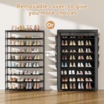 Shoe Rack with Cover, 8 Tier Tall Shoe Organizer Storage for 36-45 Pair Shoes and Boots Large Shoe Storage Shelf Free Standing Shoe Rack for Closet, Front Door Entrance, Dorm, Garage - Image 4