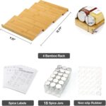 Spice Drawer Organizer with 18 Spice Jars,216 Labels,50 Non-slip Rubber, Bamboo 4 Tier Seasoning Rack Tray Insert for Kitchen Drawers,Cabinets,Countertop,9" Wide x 15.8" Deep - Image 4