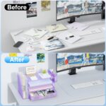 gianotter Desk Organizers and Accessories with File Holder, 4-Tier Desk Accessories & Workspace Organizers with Drawer and 2 Pen Holder, Paper Organizer for Office Supplies (Purple) - Image 3