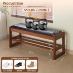 Shoe Rack Bench with Storage - Entryway Bench 40inch 2-Tier Shoe Bench with PU Cushion, Solid Wood Legs Flip Top Entryway Organizer Space Saving - Image 3