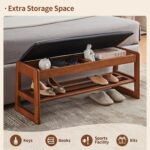 Shoe Rack Bench with Storage - Entryway Bench 40inch 2-Tier Shoe Bench with PU Cushion, Solid Wood Legs Flip Top Entryway Organizer Space Saving - Image 4