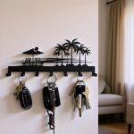 Bench Key Holder for Wall,Setting Sun and Coconut Trees Key Hooks Wall Mount Whith 7 Hooks,Tropical Style Key Hanger Wall Decor for Front Door,Hallway,Entryway,Office - Image 3