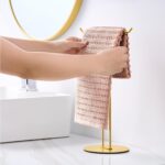 T-Shaped Hand Towel Holder Stand – Countertop Stainless Steel Towel Rack with Non-Slip Base for Bathroom, Kitchen, Vanity, Shiny Gold - Image 3
