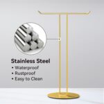 T-Shaped Hand Towel Holder Stand – Countertop Stainless Steel Towel Rack with Non-Slip Base for Bathroom, Kitchen, Vanity, Shiny Gold - Image 4