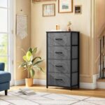 DWVO Storage Tower with 4 Drawers - Fabric Dresser, Organizer Unit for Bedroom, Living Room, Closets - Sturdy Steel Frame, Easy Pull Fabric Bins & Wooden Top - Image 3