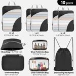 10 Set Compression Packing Cubes, Lightweight Travel Essentials, Stretchable Expandable Storage Bags, Compression Bags for Travel Accessories Luggage Storage Set (10 Pcs, Black) - Image 3