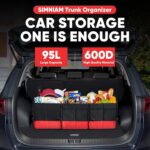 Simniam Large Trunk Organizer for Car, Collapsible Multi Compartment Car Trunk Organizer with 2 Retractable Straps, Suitable for All Kinds of Cars, SUV, Minivan - 4 Compartments Red - Image 3