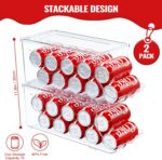 2 Pack Stackable Refrigerator Organizer, Soda Can Dispenser Pop Cans Container Beverage Holder with Lid for Fridge, Freezer, Kitchen, Clear Plastic Storage Bins-Holds 10 Cans Each (Clear) - Image 3