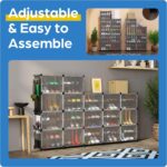 Shoe Organizer Cabinet Up to 72 Pairs, Shoe Closet-Covered Shoe Rack with See-Through Door (Clear, Plastic, Stackable) Cubby Portable Shoe Organizer with Covers, Hooks & Pockets, Black - Image 4