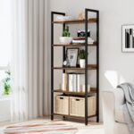 NUMENN Bookshelf, 5 Tier Bookshelves, Home Office Bookcase Shelf Storage Organizer, Free Standing Storage Shelving Unit for Bedroom, Living Room and Home Office, Vintage - Image 3