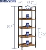 NUMENN Bookshelf, 5 Tier Bookshelves, Home Office Bookcase Shelf Storage Organizer, Free Standing Storage Shelving Unit for Bedroom, Living Room and Home Office, Vintage - Image 4