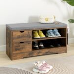 WelFurGeer Shoe Bench Entryway with Storage, Shoe Rack with Bench, Entryway Bench with Shoe Storage, Entryway Shoe Bench with Cushion, Brown + Gray - Image 3