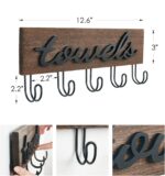 Mkono Towel Holder Wall Mounted Towel Racks for Bathroom Farmhouse Decor Rustic Wood Towel Hooks Hang Towels Bathrobe Coat Clothing 12.6" x 5.2" Bath Towel Hanger Storage Organizer - Image 4
