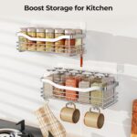 Orimade Shower Caddy Basket Shelf with 5 Hooks Adhesive Organizer Storage Rack Rustproof Wall Mounted Stainless Steel No Drilling for Bathroom, Toilet, Kitchen - 2 Pack - Image 3