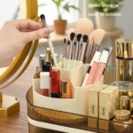 Large Plastic Makeup Organizer with Rotating Brush Holder for Vanity - Bathroom Countertop Skin Care Storage, Easy for Lipsticks, Nail Polishes, Perfumes & Eyeshadow Palettes - Image 4
