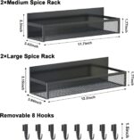 Magnetic Spice Rack for Refrigerator, 4 Pack Magnetic Shelf, Fridge Magnet Organizer with Moveable 8 Hooks, Magnetic Fridge Shelf for Kitchen Organization and Storage (4 Pack) - Image 3