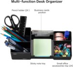 deli Desk Organizer, Plastic Desktop Organizer with Pencil Holder and Sticky Note Tray, Office Stationery Supplies Organizers Accessories Caddy, 6 Compartments, Black - Image 4