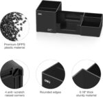 deli Desk Organizer, Plastic Desktop Organizer with Pencil Holder and Sticky Note Tray, Office Stationery Supplies Organizers Accessories Caddy, 6 Compartments, Black - Image 6