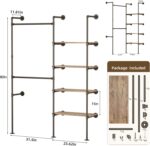 Industrial Pipe Clothing Rack, Heavy Duty Adjustable Garment Hanger with Shelves, 2 Installation Methods Closet Storage System for Wardrobe Organization (Black, 80" H x 55" W) - Image 6