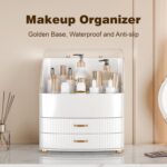 Makeup Organizer Countertop Vanity with Transparent Lid Drawers Waterproof Dustproof Cosmetic Skincare Bathroom Storage Gift for Women Teens Girls (Whtie) - Image 3