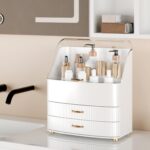 Makeup Organizer Countertop Vanity with Transparent Lid Drawers Waterproof Dustproof Cosmetic Skincare Bathroom Storage Gift for Women Teens Girls (Whtie) - Image 4