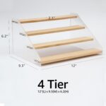 nianfeng Tiered Spice Rack, 4-Tier Spice Pantry Kitchen Cabinet Organizer, 12-Inch, Natural Wood Acrylic Stair Riser Stand, Countertop Seasoning Shelf - Image 5
