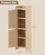 Rattan Small Bathroom Cabinet with 2 Doors, Narrow Toilet Paper Storage Cabinet, Bathroom Organizer for Small Spaces, Wooden Slim Corner Floor Unit with Adjustable Shelves, Natural Oak - Image 3