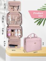 Pink Toiletry Bag, Makeup Organizer, Travel Bag For Women Mens Toiletries, Waterproof with Hanging Hook, Large Capacity - Image 3
