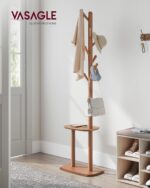 VASAGLE Coat Rack, Free Standing Coat Stand, Hall Coat Tree with 8 Hooks and Storage Shelf, 67.2 Inch Tall, for Coats, Hats, Bags, for Entryway, Hallway, Bedroom, Caramel Brown URCR040K01 - Image 3